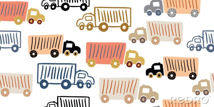 Fotobehang seamless pattern with toy trucks, kids pattern
