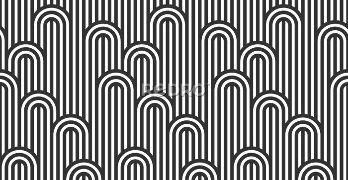 Fotobehang Seamless pattern with twisted lines, vector linear tiling background, stripy weaving, optical maze, twisted stripes. Black and white design.