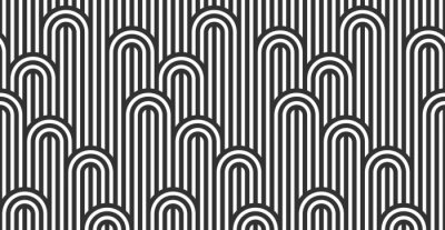 Fotobehang Seamless pattern with twisted lines, vector linear tiling background, stripy weaving, optical maze, twisted stripes. Black and white design.