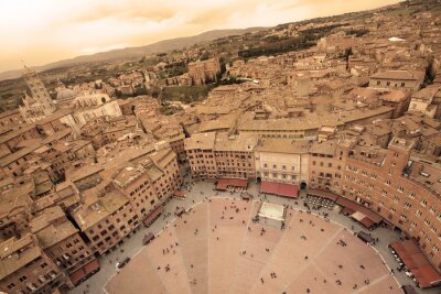 Fotobehang Sepia panorama van Siena