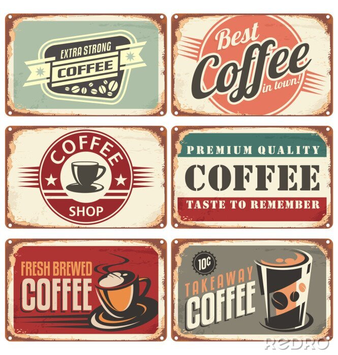 Fotobehang Set van vintage koffie tin tekenen