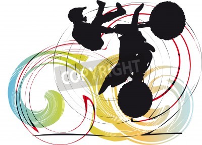 Fotobehang Silhouet van de fietser op abstracte achtergrond illustratie