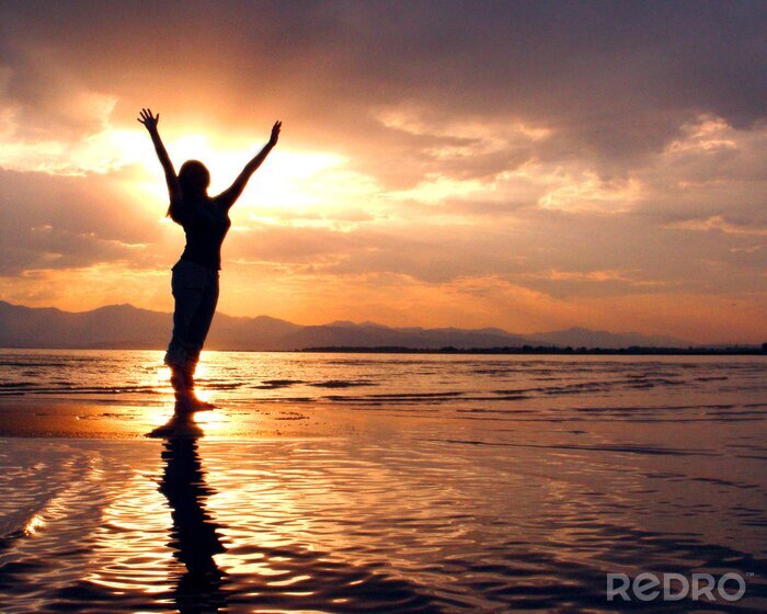 Fotobehang Silhouet van een sportieve vrouw