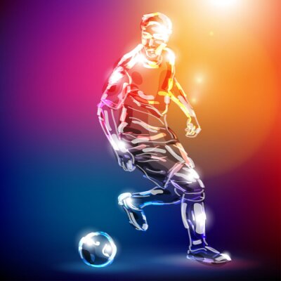 Fotobehang Silhouet van een voetballer op een kleurrijke achtergrond