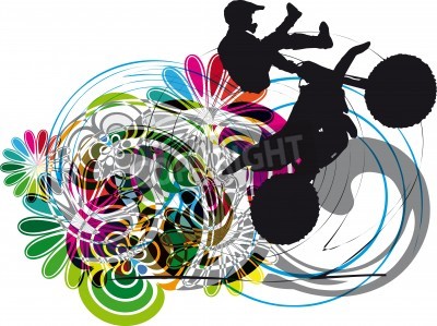 Fotobehang Silhouette of biker on abstract background illustration