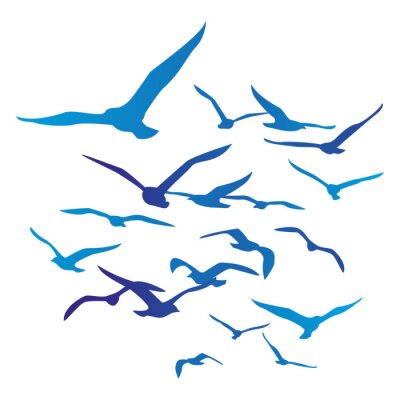 Fotobehang Silhouetten van blauwe vogels