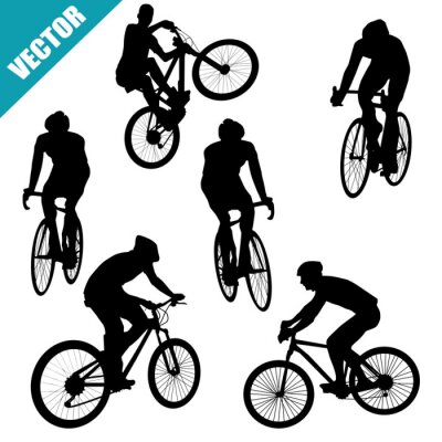 Fotobehang Silhouetten van fietsers