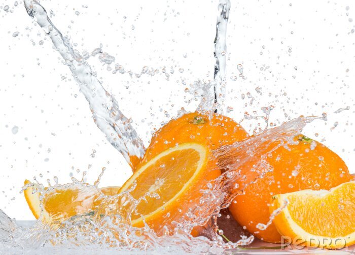Fotobehang Sinaasappels overgoten met water