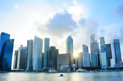 Fotobehang Singaporeese architectuur in blauwe tinten