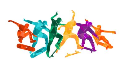 Skate people silhouettes skateboarders colorful vector illustration background extreme
