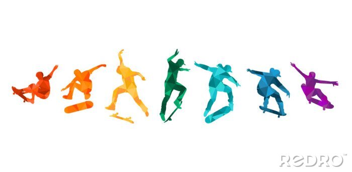 Fotobehang Skate people silhouettes skateboarders colorful vector illustration background extreme skateboard, skateboarding	