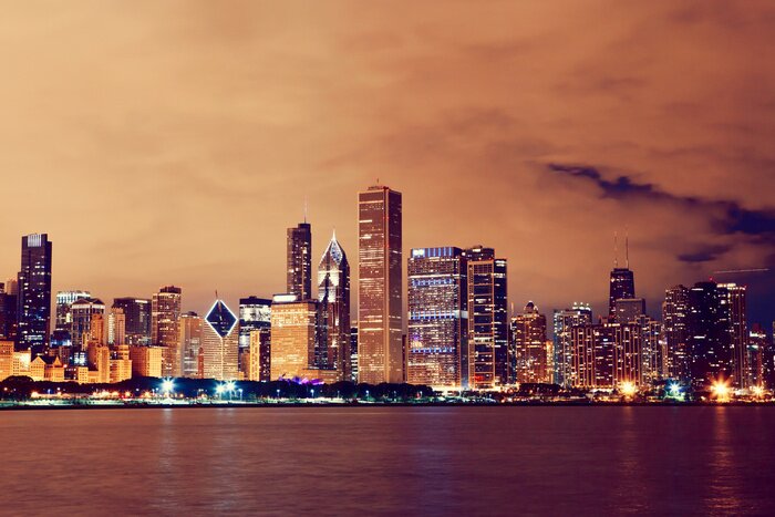 Fotobehang Skyline van Chicago tijdens de nacht