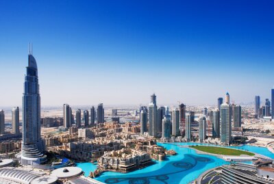 Fotobehang Skyline van Dubai met zwembaden