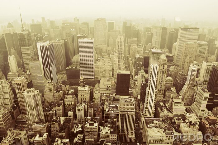 Fotobehang Skyline van hoge gebouwen in sepia