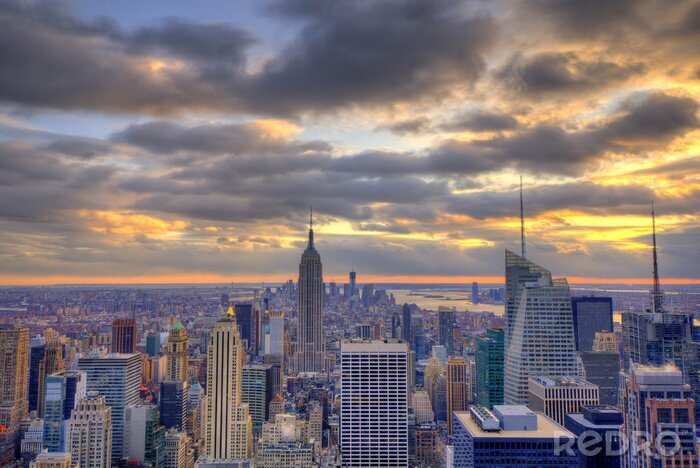 Fotobehang Skyline van New York bij zonsondergang