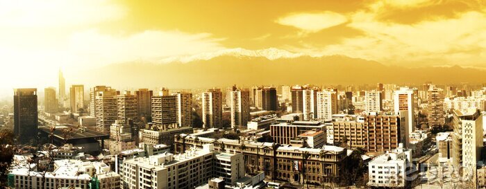 Fotobehang Skyline van Santiago in sepia