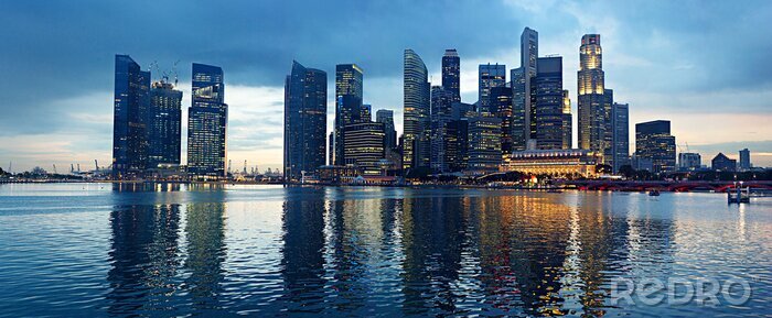 Fotobehang Skyline van Singapore bij nacht