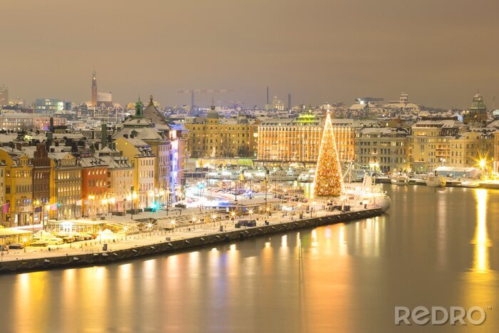 Fotobehang Skyline van Stockholm in de winter