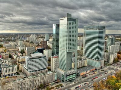 Fotobehang Skyline van Warschau wolkenkrabbers
