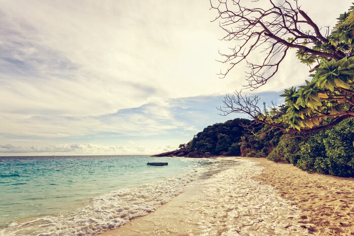 Fotobehang Smal strand bij de zee in vintage stijl