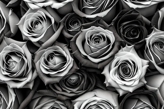 Fotobehang small red black pink blue and white roses full frame background also used in decoration and cards 