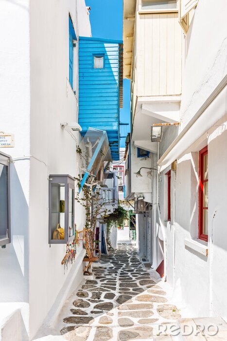 Fotobehang Smalle rijstrook op Mykonos oude stad