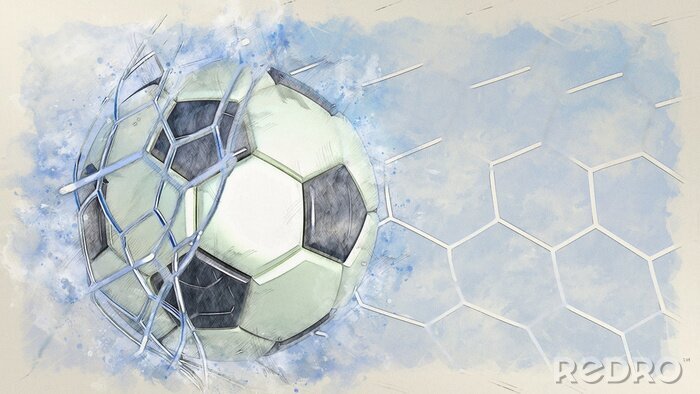 Fotobehang Soccer ball illustration combined pencil sketch and watercolor sketch. 3D illustration. 3D CG. High resolution.