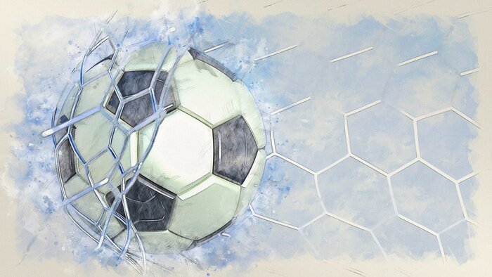 Fotobehang Soccer ball illustration combined pencil sketch and watercolor sketch. 3D illustration. 3D CG. High resolution.