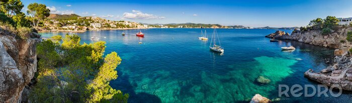 Fotobehang Spanje Kustlijn Panorama Middellandse Zee Majorca Cala Fornells