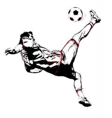 Speler schopt de bal tweekleurige minimalistische tekening