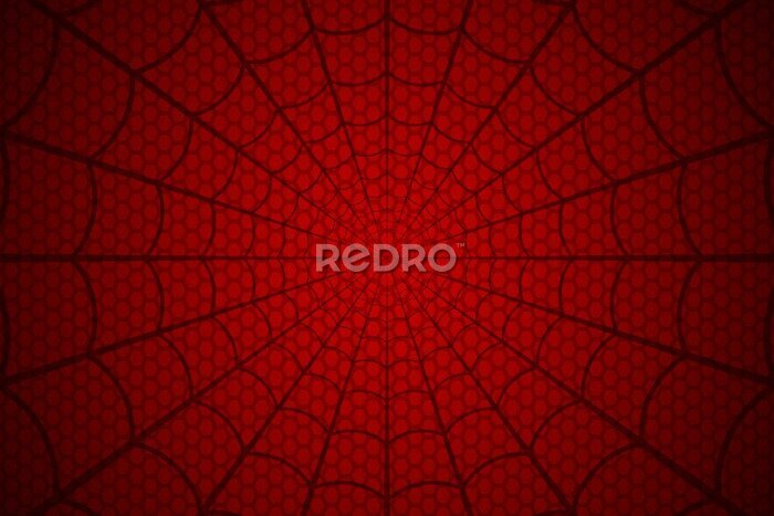 Fotobehang Spinnenweb op een rode achtergrond