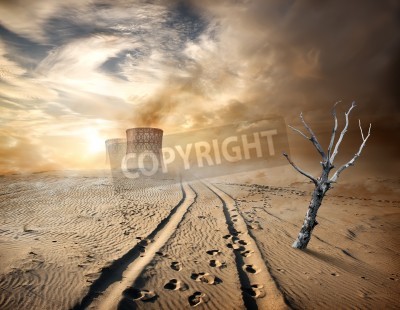 Fotobehang Sporen van wielen in de woestijn