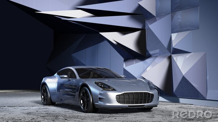 Fotobehang Sportwagen tegen een futuristisch decor