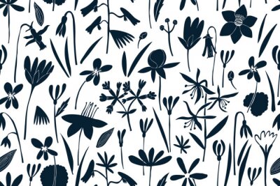 Fotobehang Spring flowers seamless vector pattern. Scandinavian style print. Hand drawn illustrations