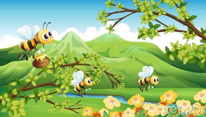 Fotobehang Sprookjesachtige bijen en natuur