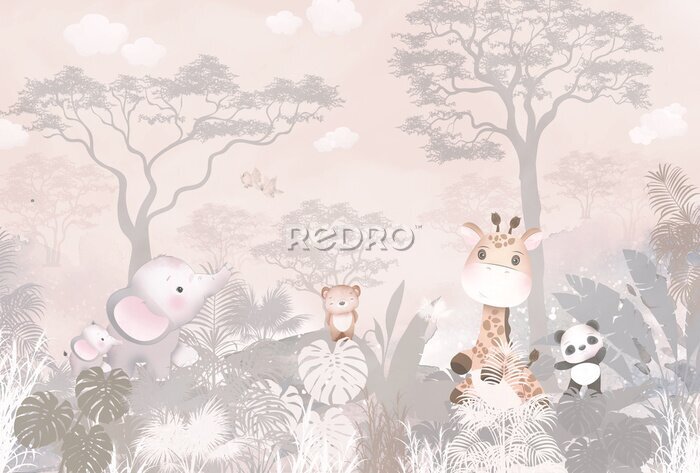 Fotobehang Sprookjesachtige dieren in de tropische jungle