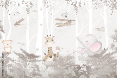 Fotobehang Sprookjesachtige dieren tussen de bomen