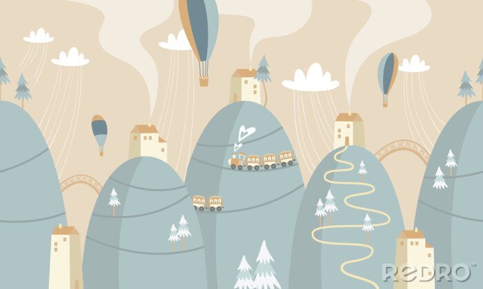 Fotobehang Sprookjesachtige huizen op de heuvels