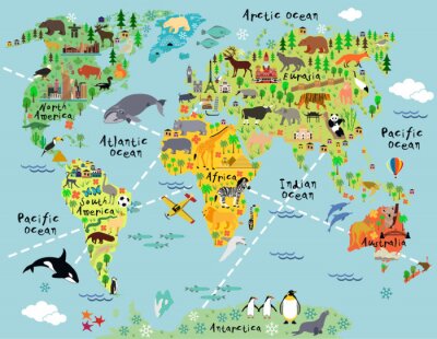 Fotobehang Sprookjesachtige wereldkaart