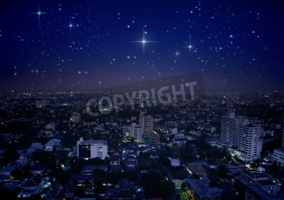 Fotobehang Stad bij nacht en sterren