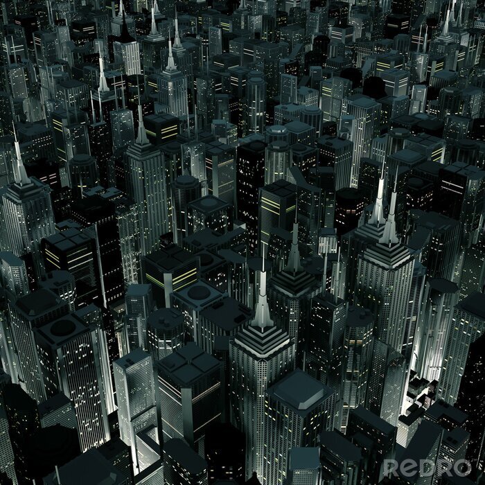 Fotobehang Stad bij nacht in zwart-wit panorama