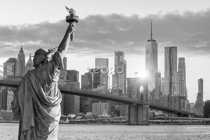 Fotobehang Standbeeld Liberty zwart en wit