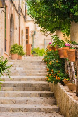 Fotobehang Stenen trap in een pittoresk straatje