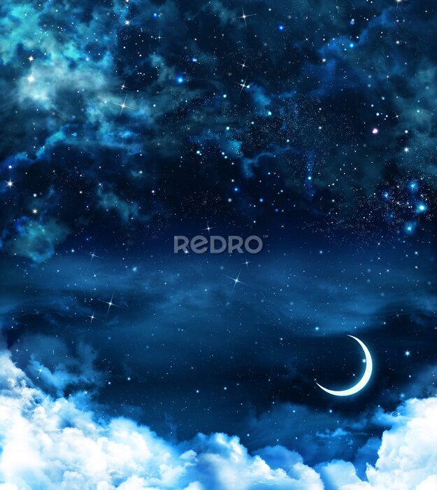 Fotobehang Sterrenhemel met maan en wolken