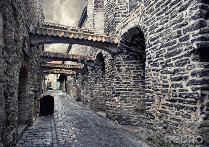 Fotobehang Straat in de oude stad in Tallinn, Estland