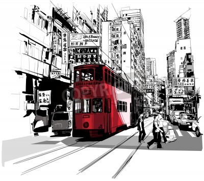 Fotobehang Straat in Hong Kong - Vector illustratie