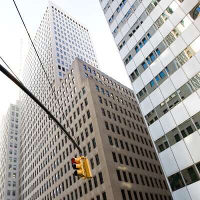 Fotobehang Straat met kantoorwolkenkrabbers in New York City