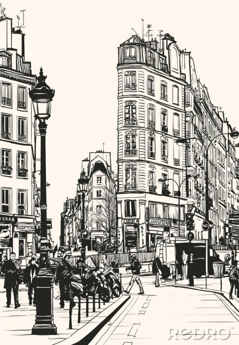 Fotobehang Straten van Parijs in zwart-wit