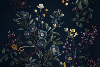 Fotobehang Struikgewas van marineblauwe bloemen