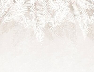 Fotobehang Subtiele bladeren op een achtergrond in beige tinten